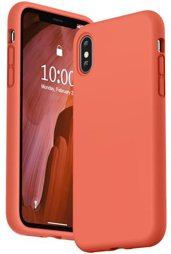 SURPHY iPhone X Case, Liquid Silicone Gel Rubber Shockproof Case with Soft Microfiber Cloth Lining Cushion for 5.8 iPhone XS/X - Coral