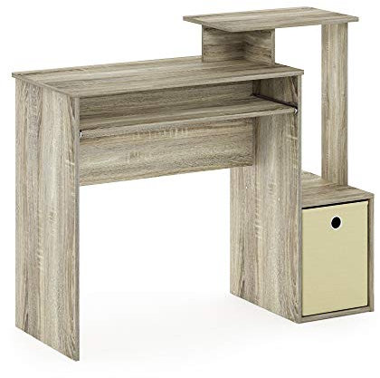 Furinno Econ Mehrzweck Home Office Computer Schreibtisch mit Ablage und Einschub, Sonoma Eiche/Elfenbein, 40 x 100.08 x 86.61 cm