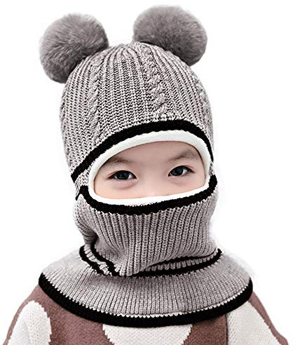 RUIXIB Baby Hüte Wintermütze mit Schal Strickmütze Ohren Schalmütze Warm Haube Kapuze Mütze Beanie Hut mit Niedlich Bommel Winter Schlupfmütze für Jungen Mädchen 2-6 Jahre