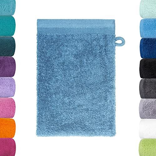 Lavea Waschlappen Set - 2X Waschhandschuh 16x22 cm - Himmelblau - weiche Duschlappen für Gesicht & Körper von Baby, Kinder & Erwachsene - 100% GOTS zertifizierte Bio-Baumwolle - Premium Serie Bali