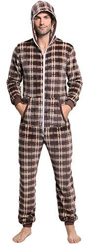 AYJMA Herren Jumpsuit Hoodie Plaid Flanell Pyjama Strampler Man Body Onesie Für Erwachsene Kleidung XXL Stil 1