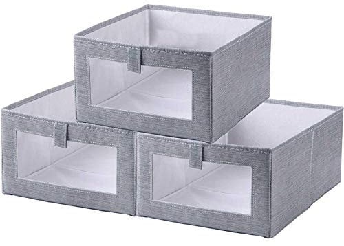 IHAYNER I Foldable Clothes Storage Boxes Wardrobe Organiser with Transparent Window 3PCS Clothes Storage Baskets for Closet, Shelves