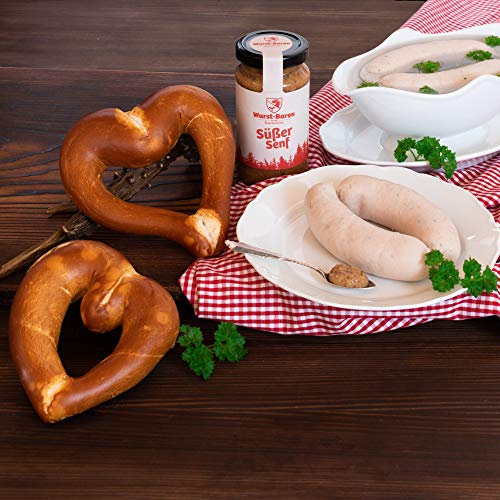 WURSTBARON® Weißwurst Set, Weißwürste und Brezen Herzen, ink. süßer Senf, hochwertige Qualität aus Bayern, Wurstpaket ideal als Geschenk