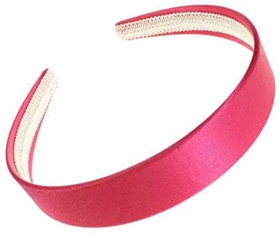 2.5cm (1) Bright Pink Satin Plastic Alice Band Hair Band Headband No Teeth for Women Girls by Glitz4Girlz