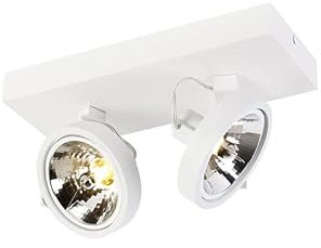 QAZQA - Modern DesignSpot I Spotlight I Deckenspot I Deckenstrahler I Strahler I Lampe I Leuchte weiß verstellbar 2-flammig-flammig - Go I Wohnzimmer I Schlafzimmer - Aluminium Rechteckig - LED geeign