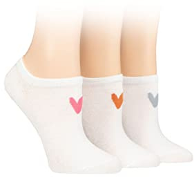 Caroline Gardner Ladies Patterned Cotton Trainer Socks Pack of 3 White Heart 4-8