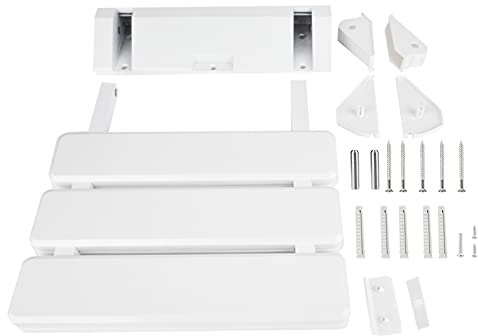 Siège de douche pliable fixé au mur, chaises de douche siège de douche pour douche intérieure banc de douche pliable tabouret de soins à domicile en teck pour personnes âgées et handicapées, blanc