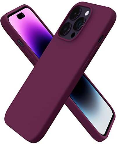 ORNARTO Cover per iPhone 14 Pro Silicone 6.1 Pollici, Custodia Compatibile con iPhone 14 Pro Cover, Morbido Silicone Liquido Protezione, in Gomma Gel Morbida con Fodera in Microfibra-Vino Rosso