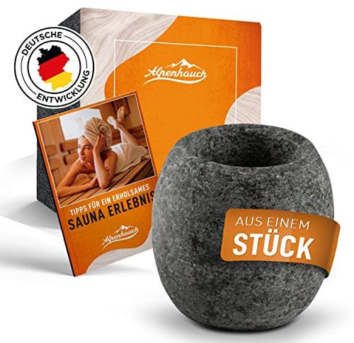 ALPENHAUCH Sauna Uovo in pietra ollare massiccia [5 x 5 cm), resistente al calore, per una fragranza intensa, per cristalli di mentolo e oli da sauna, accessori per sauna