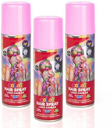 Pack 3 Laca de Pelo Color Rosa Claro 125ml - Spray Colores para Cabello Rápida coloración, Lavable