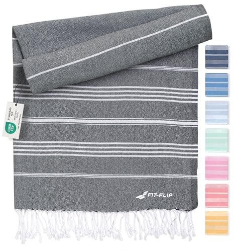 Fit-Flip Hamamtuch aus 100% Baumwolle – saugfähig und schnelltrocknend – türkisches Saunatuch, Strandtuch, Duschtuch, Badetuch, Yogatuch – Anthracite – 100x200cm Sultan