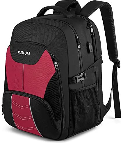 Extra Großer Rucksack Damen 55L Wasserdicht 18.4 Zoll Laptoptasche Arbeit Laptop Rucksack mit USB Ladeanschluss Anti Diebstahl Business Reisen Schulrucksack für Männer Frauen Jungen Teenager Rot