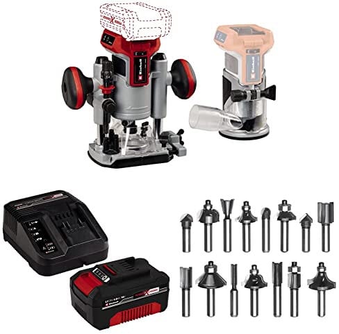 Einhell Professional Akku-Oberfräsen-Kantenfräsen-Set TP-RO 18 Set Li BL Power X-Change (18 V, Brushless, Frästiefen-Feineinstellung, inkl. Zubehör, Tasche, 15 tlg. Fräser-Set, 4,0 Ah Akku, Ladegerät)