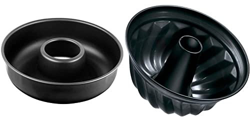 Zenker 7408 Frankfurter Kranz Backform, runde Kuchenform Ø 28 cm & Z6527 Gugelhupfform Ø 25 cm, Kuchenform stabil & beschichtet, für saftigen Gugelhupf, runde Backform mit Antihaftbeschichtung