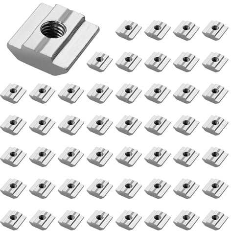 VORXEON 50PCS Nutsteine Set T-Nut M6 Nut 8 3030 Gleitmuttern-T Nutenstein Set TypB Kohlenstoffstahl Für Aluminiumprofil-Extrusionsschlitz