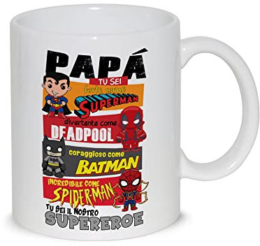 Taza de desayuno con leche de té con frase - Papá tú eres fuerte como los superhéroes héroe - idea regalo día del padre padre abuelo cumpleaños navidad