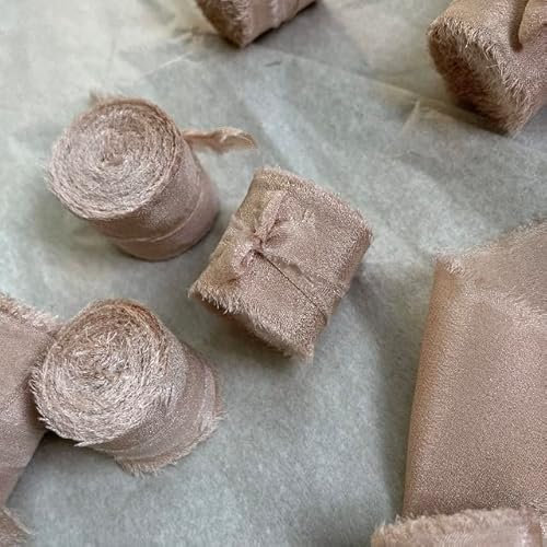 25 50 mm reine Seide ausgefranst Band handgefertigt für Hochzeit Brautsträuße Einladung Chiffon Taft Hintergrund Dekor Flatlays Material