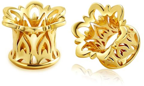 Stfery Flesh Tunnel 10mm, Ohrdehner 10mm Gold 00G Blume Hollow Expander Tunnel Plug Ohr Paar Ohr Schmuck