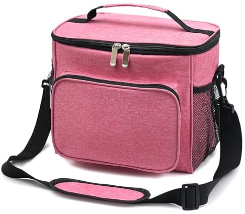 10L Waterproof Insulated Picnic Lunch Bag with Adjustable Shoulder Strap,Large Leakproof Soft Cool Tote Bags for Men/Women/Adult,Thermal Reusable Lunch Box for Work/Camping/Outdoor/BBQ/Party(Pink)