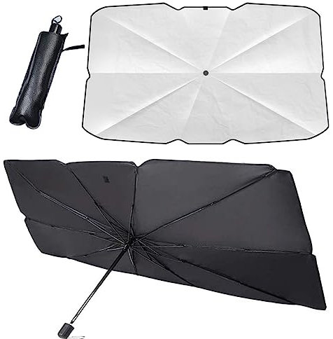 Amindz Paraguas Parasol Coche,Parasol Coche Delantero, Parasol Plegable Coche con Anti UV Rayos,bloquea el 99,9% de los Rayos UV, para Coche, SUV, camión, camión, (140 x 80cm)