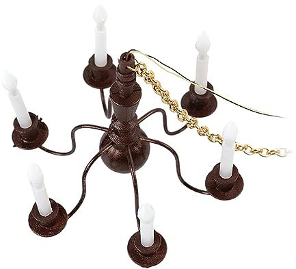 Perfeclan 1/87 Miniatur Kronleuchter Modell Kerze Deckenlampe Diorama Modell Layout Lichter für Puppenhaus Garten Sand Tisch Layout Ornamente, Kupfer 14,5cmx6cm