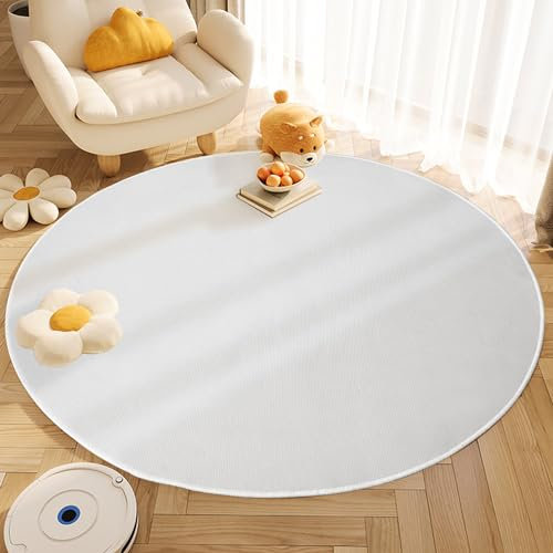 HOUSERAN Teppich Rund Weiß 90 cm, Waschbar Kurzflor Moderne Teppich rutschfest, fürs Wohnzimmer, Esszimmer, Schlafzimmer, Kinderzimmer