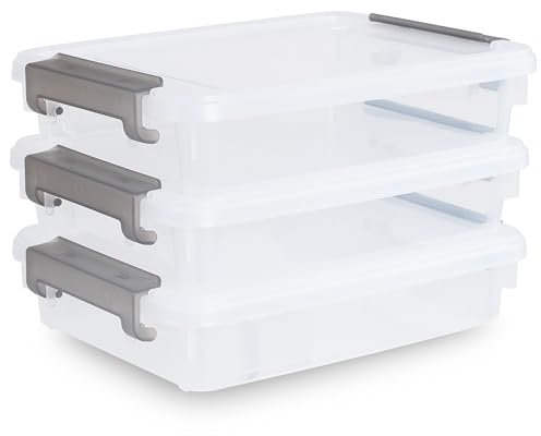 Citylife 3.2L-3er Set Aufbewahrungsbox mit Deckel Klein, Plastic Storage Bins transparente File Box für die Organisation von A4 Papier, Foto, Dokument, Büro, 32x23x7.3cm