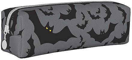 SJOAOAA Halloween Gothic Fledermaus Dunkles Muster Federmäppchen Beutel Stifthalter Leder Bleistift Taschen Box Organizer Reißverschluss Kosmetik Make-up Aufbewahrungstasche, Siehe Abbildung,