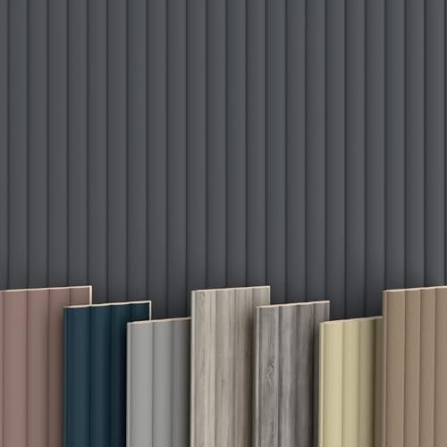 WAVE Lamellen 2,75m HEXIM - MDF Holz Lamellenwand Wandpaneele Lamellenverkleidung Wandverkleidung Lamellenpaneele Holzpaneele Natur (16 Paneele & Zubehör, Wave De Luxe Black Lead)