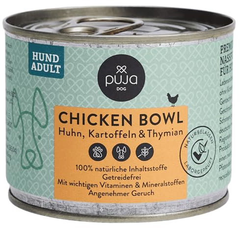 PUJA Premium Nassfutter für Hunde 200g, feine Chicken Bowl I Lebensmittelqualität, 100% natürlich & regional, ohne Konservierungsstoffe I Reich an Hähnchenfleisch