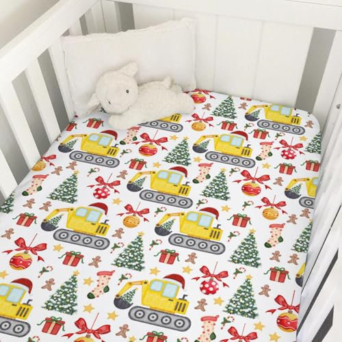Babybettlaken für Babybett, Motiv: Lkw, Bagger, Traktor, 132 x 71 cm, niedliches Laken für Kinderbetten, Kleinkinderbetten, 132 x 71 cm
