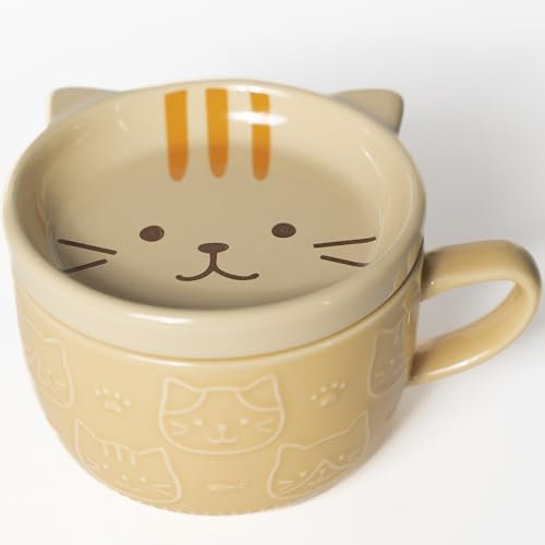 Aoipend Tazza da caffè gatto carino con coperchio, set di tazze da tè in ceramica per gli amanti dei gatti, Kawaii animale Mug regali per le donne moglie nonna insegnante mamma ragazze ragazzi amici