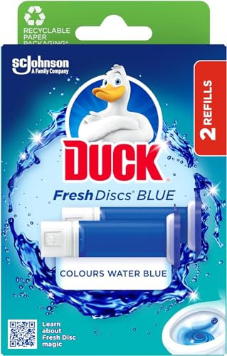 Duck Fresh Discs Blue Toilet Cleaner Refill Twin Pack, Long-lasting Gel Toilet Bowl Cleaner, Fights Stains & Limescale, Blue Water Effect, Azure Lagoon, Pack of 1 (Total of 2 Refill Tubes)