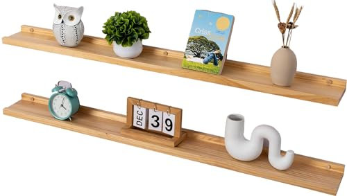 Gieanoo Bilderleiste Holz, 2er-Set 120cm Wandregal Holz Massivholz Schweberegal Rustikale Holzregale mit Lippe Bücherregal Wand Hängeregal Regalbrett für Wohnzimmer Schlafzimmer Badezimer