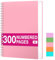 RETTACY Bloc-notes B5 quadrillé à spirales 100 g/m² avec 300 pages/150 feuilles à dessin, couverture rigide en plastique PVC, pour journal, conférence, voyage, 19 x 25 cm Rose