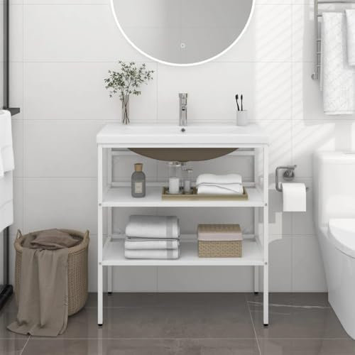 Bathroom Washbasin Frame with Built-in Basin White Iron