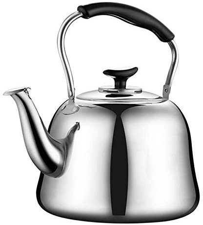 Tetera for té, estufa con silbido, tetera con silbato, tetera de, tetera ergonómica con mango de calor que puede estar en la oficina en casa (Color : Silver, Size : 4L)