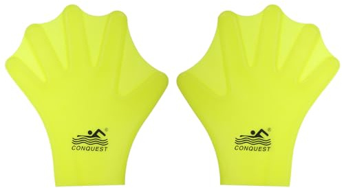 PATIKIL Silikon Schwimmhandschuhe, 1 Paar Flossen Schwimmhandschuhe Unisex Vollfinger wasserdichte Trainingshandschuhe für Erwachsene Aquatisches Training, Gelb
