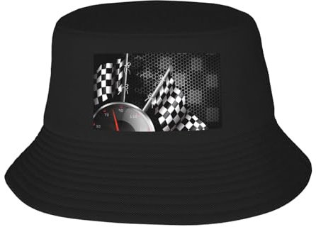 AMINNU Fischerhut mit karierter Flagge, Unisex, faltbar, für den Außenbereich, Fischerhut, Sonnenhut, Schwarz , One size