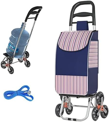 Chariot de Courses léger, résistant et Pliable pour Un Rangement Facile, Chariot d'épicerie Pliable 2 en 1 avec Corde élastique et Sac Amovible, Chariot de Courses de Grande capacité, Bleu