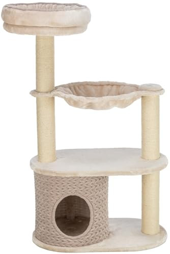 TRIXIE Kratzbaum Alessia 114cm in lichtgrau/Sand – mehrstöckiger Katzenbaum mit vielen Kratz- und Spielmöglichkeiten, sowie Rückzugsorten – gemütlich & stabil – 44473