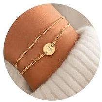 ZHESHY Bracelet Or avec Initiales Femme Fantaisie Plaqué Or 14 Carats Fin Chaîne Lot Bracelet Lettres A-Z Réglables Double Gourmette Bijoux Idee Cadeau Personnalisé pour Femmes et Filles Enfant
