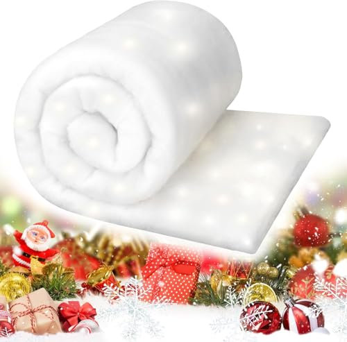 QXNDXQ Couverture de Neige de Noël,Couverture de Neige Artificielle Scintillante,Moelleuse Blanche Enneigée Tapis de Neige,Couverture Pailletée Fausse Neige pour Décorations de Fond de Village de Noël