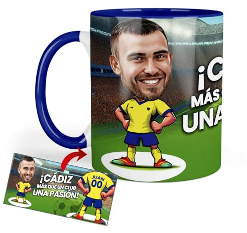 Anak Anak Tazas desayuno Futbol - Taza personalizada con caricatura y nombre - Tazas originales para regalar fanáticos futbol - Taza de futbol Español - Tazas de cafe 350 ML - Regalos (Cádiz)