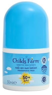 Childs Farm Kids & Baby Sun Lotion Roll-On SPF 50+ | UVA & UVB Very High Protection | Extra Water Resistant | Fragrance Free | Suitable for Dry, Sensitive Skin, 50ml