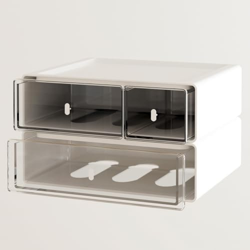 XingyLi Cajones organizadores de escritorio, caja de almacenamiento apilable para escritorio, con 3 cajones, unidad de almacenamiento blanco, para artículos de papelería, hogar, escuela (2 capas