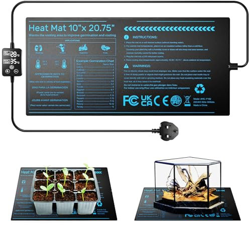Zyncove Seedling Heat Mat with Dual Display, 20 x 10 Heat Mat for Plants with Thermostat, Waterproof Heated Propagator Pad for Winter Hydroponics, Seedling Germination & Greenhouse Incubation