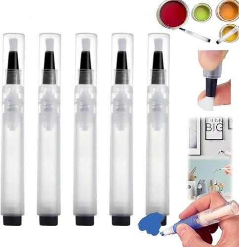 Fillable Touch up Paint Pen Brush, Touch Up Paint Pen, Paint Pen for Wall Touch Up,Slobproof Paint Pen Brush, Refillable Paint Brush Pens for Walls, Furniture,Kitchen Cabinet,Wood,Floor,Window (5 pcs)