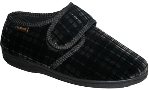 footloose.shoes Diabetic Orthopedic Men's Easy Close Wide-Fitting Touch Close Bar-strap Shoe Slippers Sizes 6-14 (Derek Black, UK Footwear Size System, Adult, Men, Numeric, Wide, 7)
