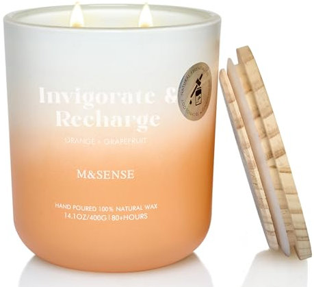 M&SENSE Duftkerze, Orangen Grapefruit Duftkerzen im Glas, 400g große Sojakerze mit zwei Dochten, 80h Brenndauer, Aromatherapie Kerze für Yoga, Spa, Meditation. Geschenk für Freundin, Ehefrau, Mutter